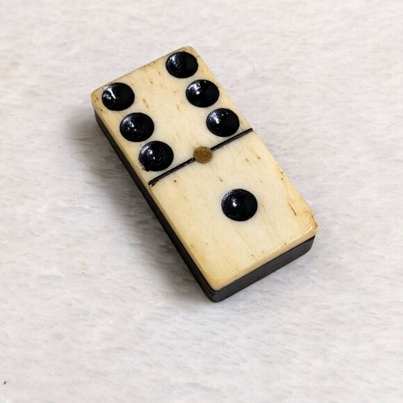 Antique Bone & Ebony w/ Brass Tac Domino Brooche - Picture 5 of 9